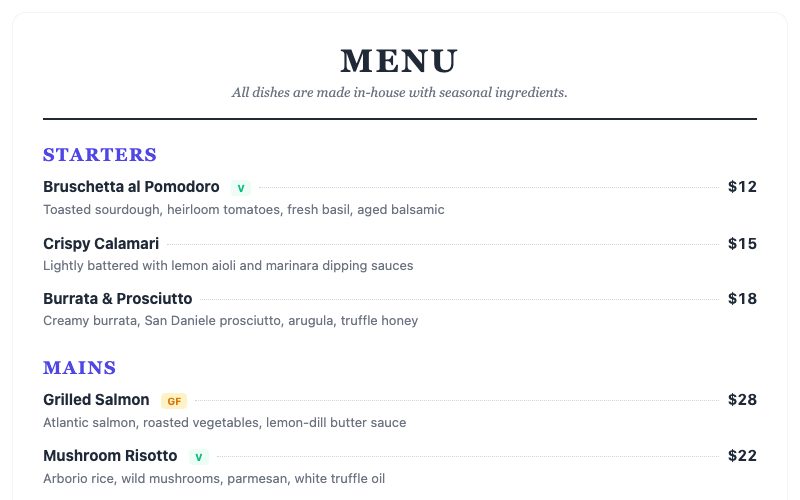 Restaurant Menu
